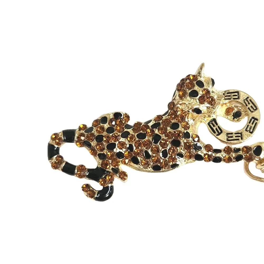Effy Sparkly Rhinestone Panther Keychain Gold Tone Leopard Purse Charm Bling